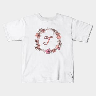 Letter T Rose Pink Initial Monogram - Letter t Kids T-Shirt